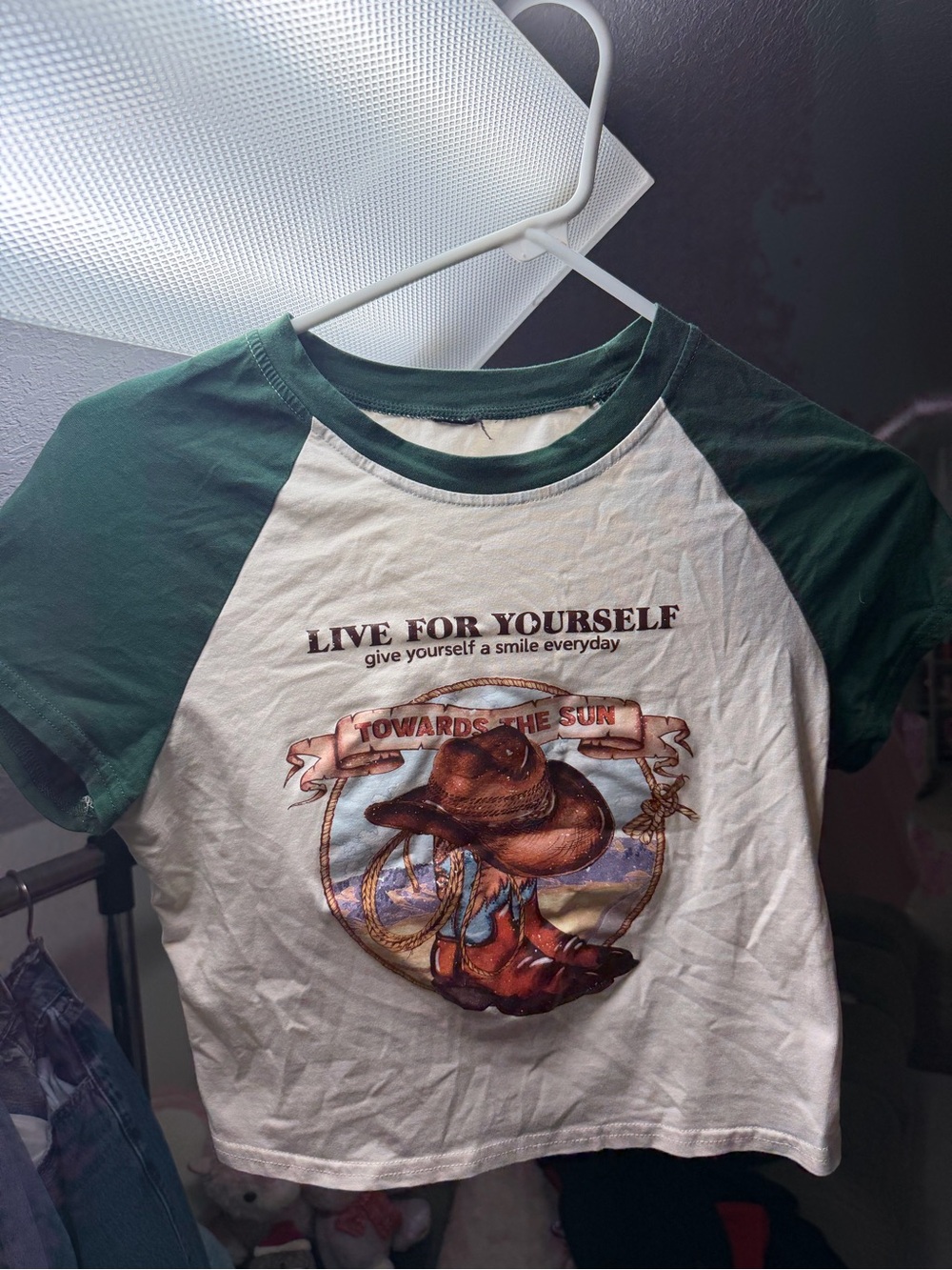 country green and cream baby tee